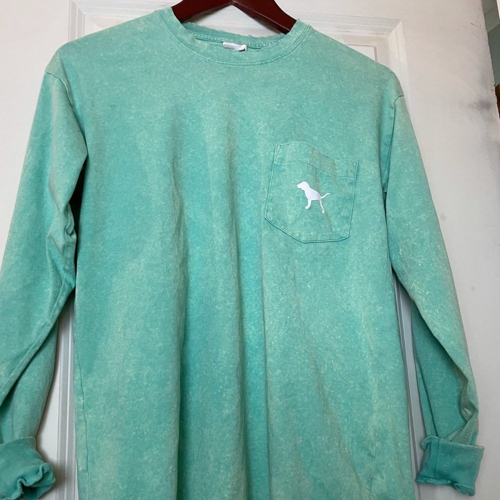 VS PINK Mint Acid Wash Long Sleeve Campus Tee XS